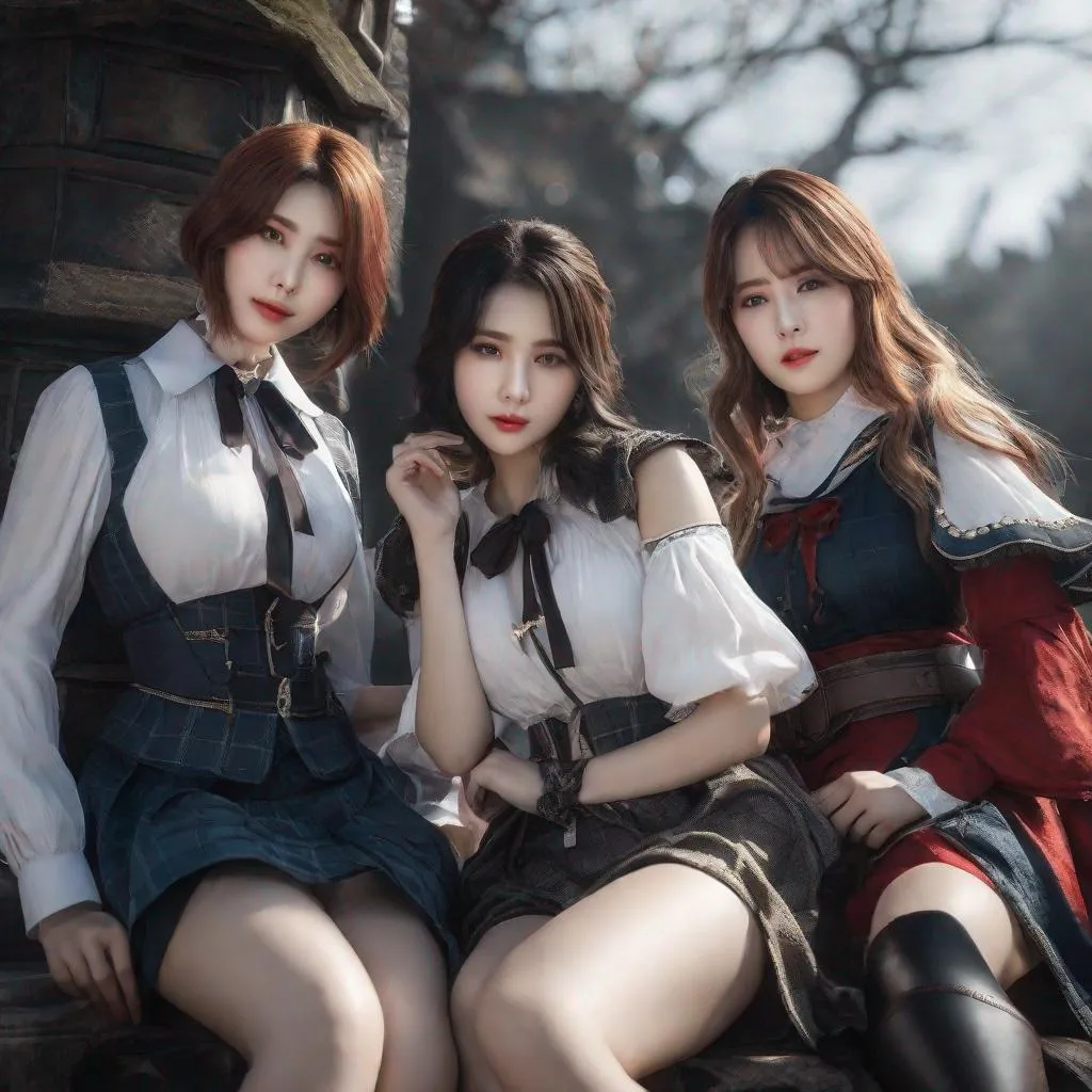 Prompt: Chaewon,, Eunha, Bae Joo-Hyun,  slim thick, thighs, uhd, realistic, 4k, 8k,  photoshoot, sensual, dark souls type world, dark souls, dark souls 2, dark souls 3, bloodborne, elden ring