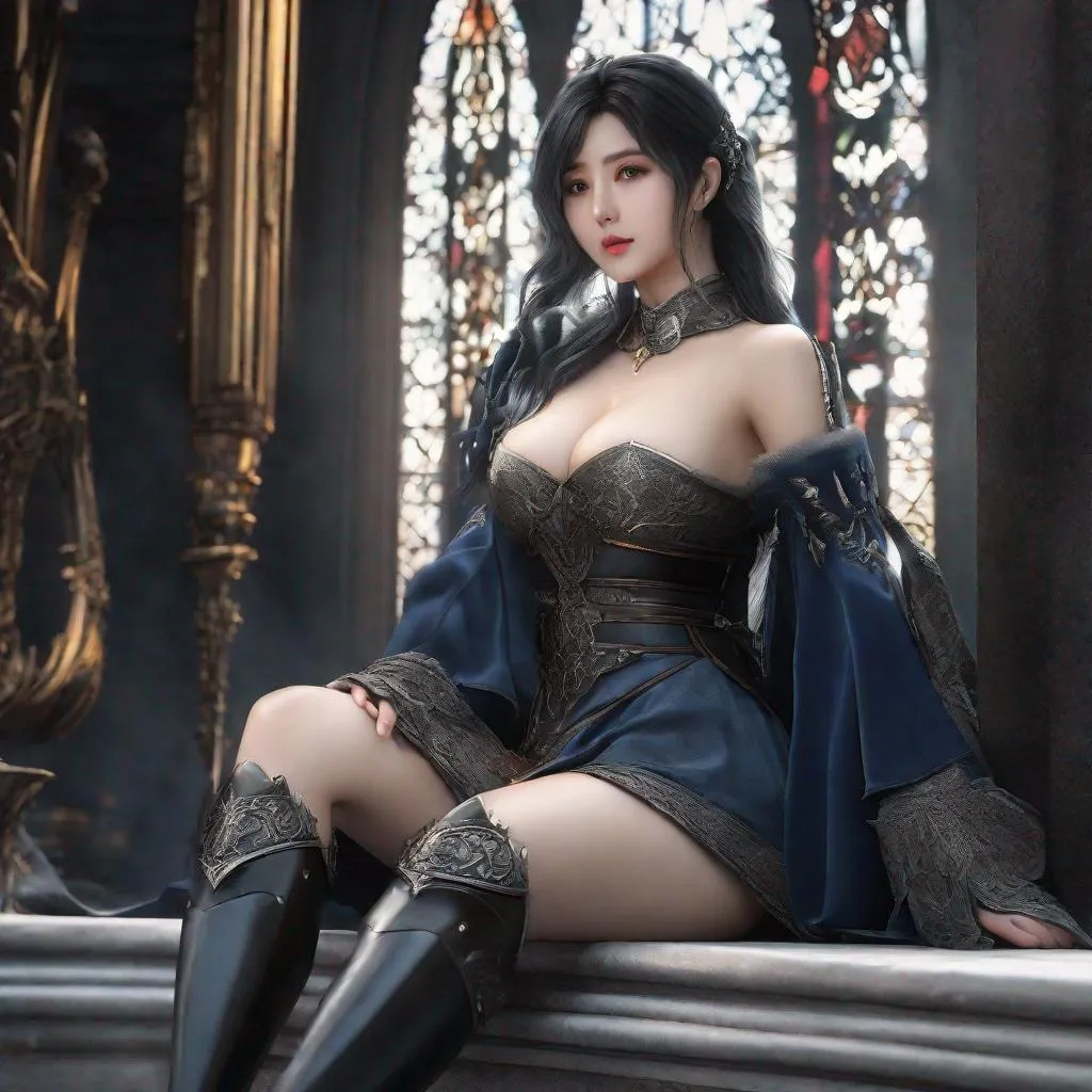 Prompt: eunha,  slim thick, thighs, uhd, realistic, 4k, 8k,  photoshoot, sensual, big chest, dark souls type world, dark souls, dark souls 2, dark souls 3, bloodborne, elden ring