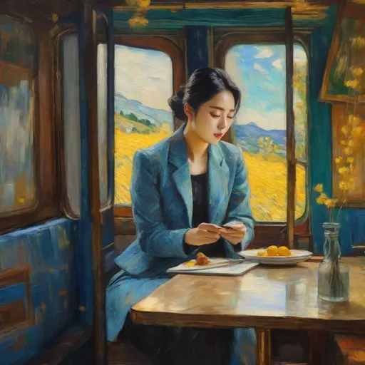 Prompt: Shin Eunsoo painted in a van gogh art style, post-impressionism, impressionism, surrealism, naturalism, uhd, realistic, 4k, 8k