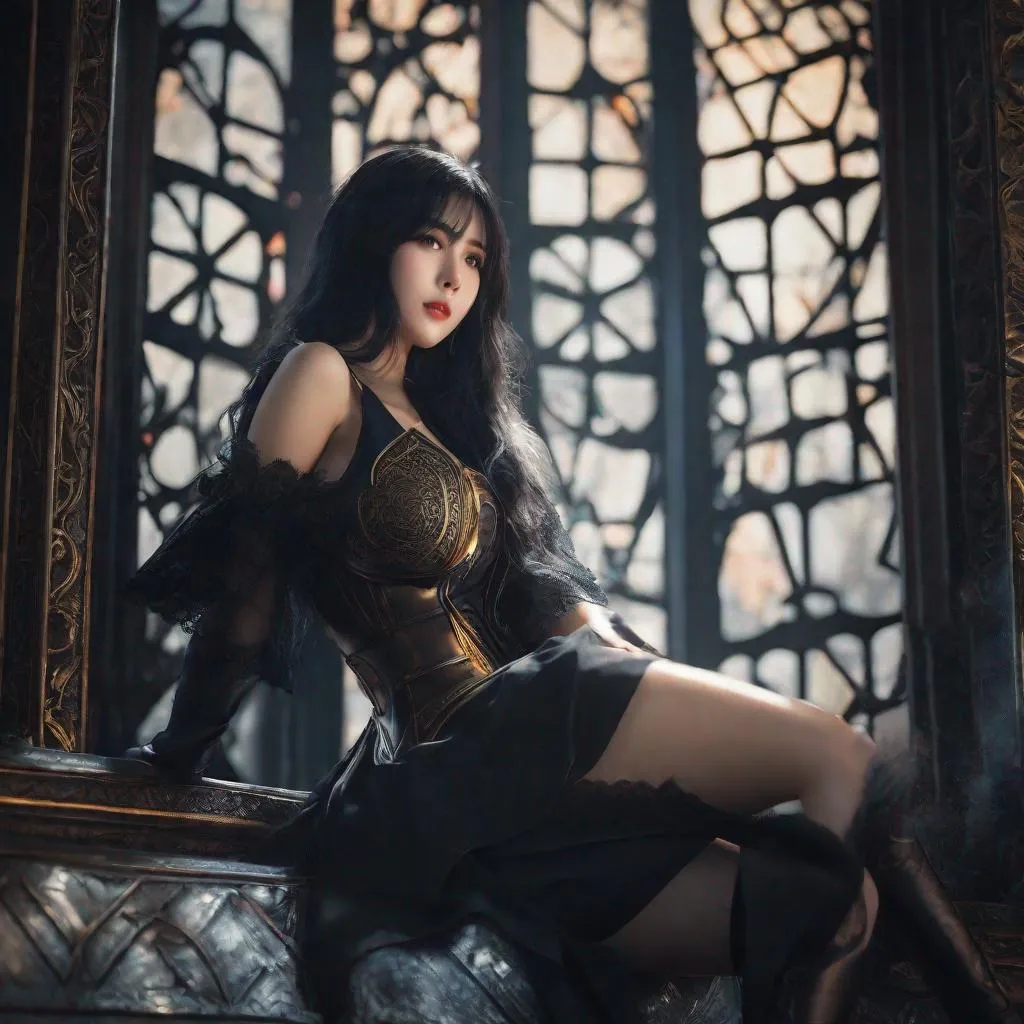 Prompt: eunha,  slim thick, thighs, uhd, realistic, 4k, 8k,  photoshoot, sensual, dark souls type world, dark souls, dark souls 2, dark souls 3, bloodborne, elden ring