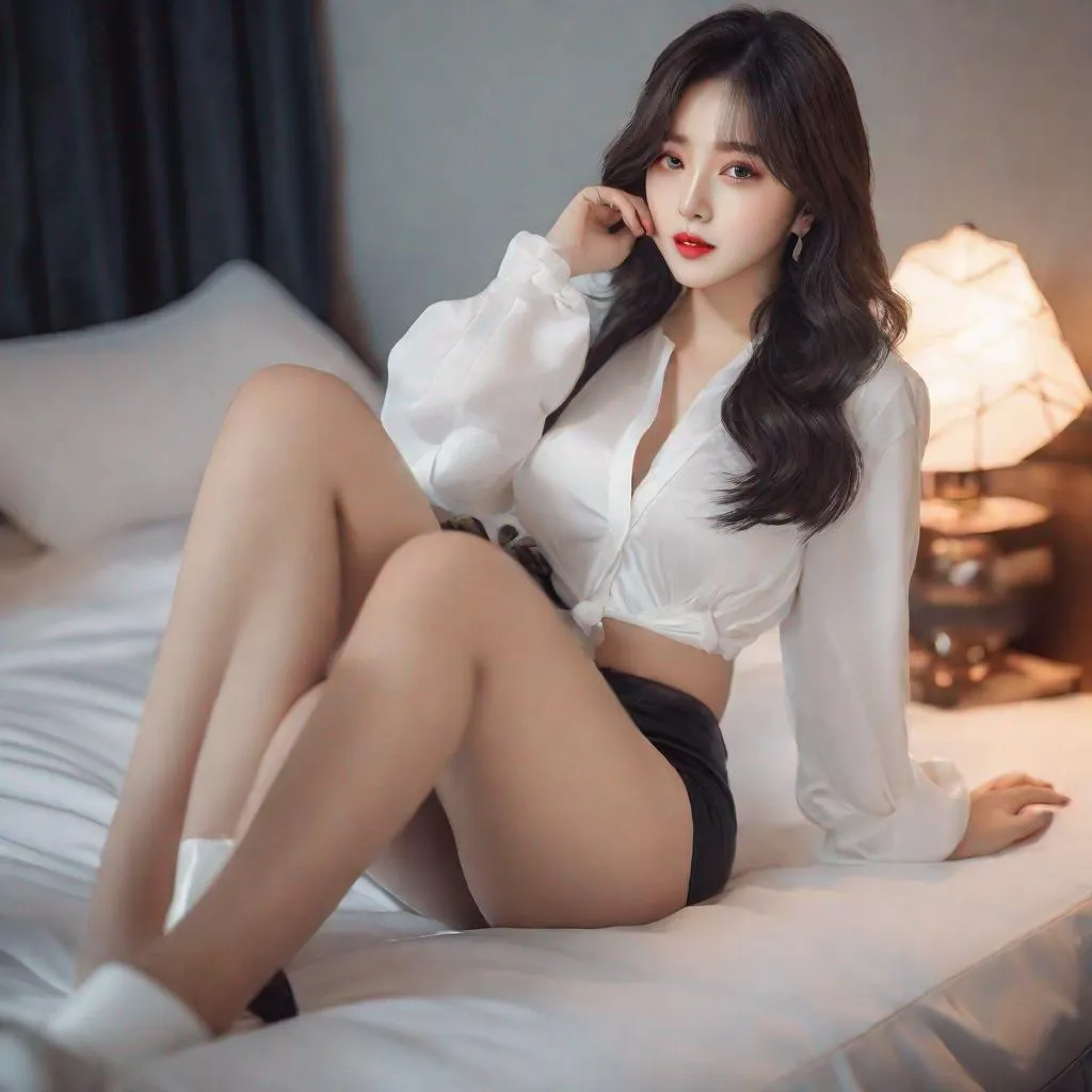 Prompt: eunha,  slim thick, thighs, uhd, realistic, 4k, 8k,  photoshoot, sensual, laying on bed