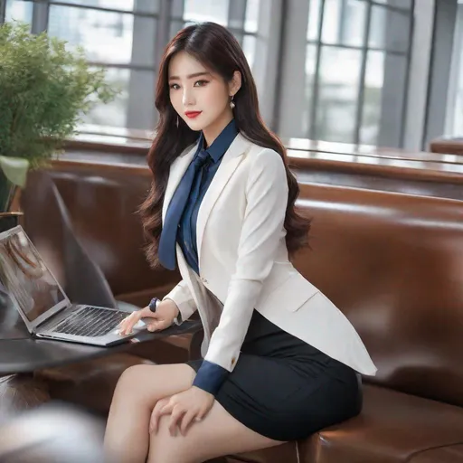 Prompt: Korean woman aged 23, ulzzang, stockings, big chest, slim thick, dolphin pants, sophisticated, lawyer, doctor, rich, classy, blouse, gravure, uhd, realistic, 4k, 8k, full body, ripe. mcdonald's type ad, femboy