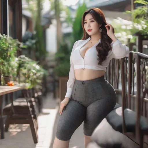 Korean woman, ulzzang, stockings, big chest, curvy