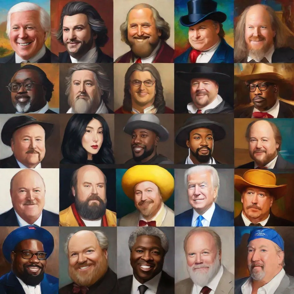 Prompt: eunha, leonardo da vinci style painting, clown core, peter griffin, theo von, corecore, shane gillis, louis ck, tucker carlson, joe biden, kevin hart