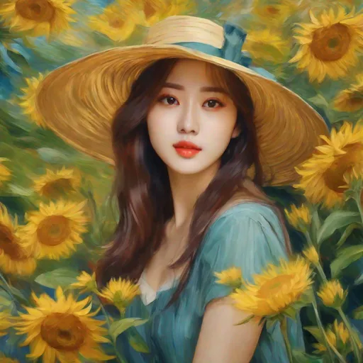 Prompt: Chaehyun painted in a van gogh art style, post-impressionism, impressionism, surrealism, naturalism, uhd, realistic, 4k, 8k