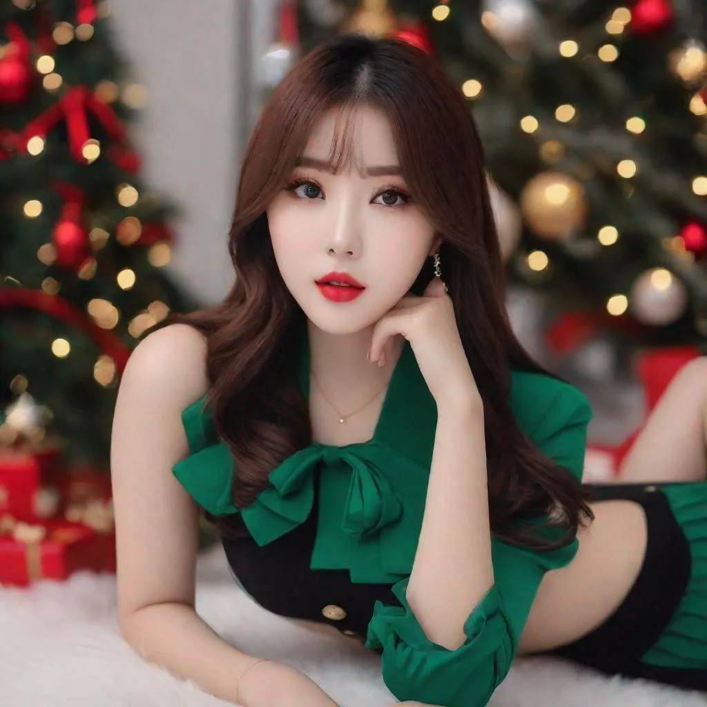 Prompt: Masterpiece, eunha, ulzzang, slim thick, big chest, soft visuals, uhd, realistic, 4k, 8k, photoshoot, extremely high definition, perfection, f cup, Calvin klein, christmas outfit