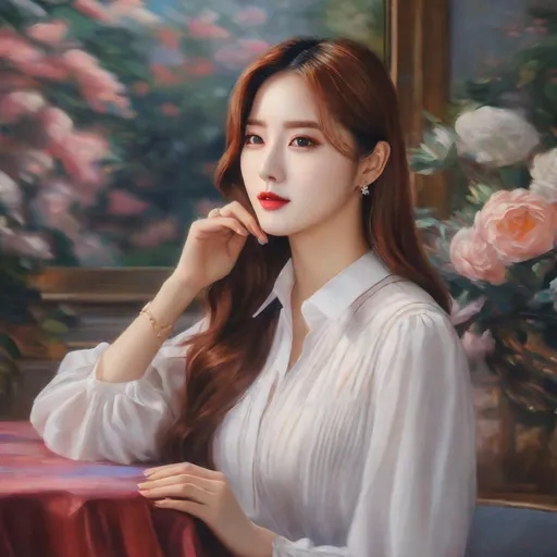 Prompt: Eunseo, WJSN Eunseo painted in a portrait. portrait, post-impressionism, impressionism, surrealism, naturalism, uhd, realistic, 4k, 8k