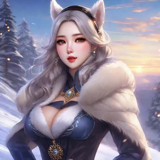 Prompt: Aespa Winter type face, big chest, scenic, portrait