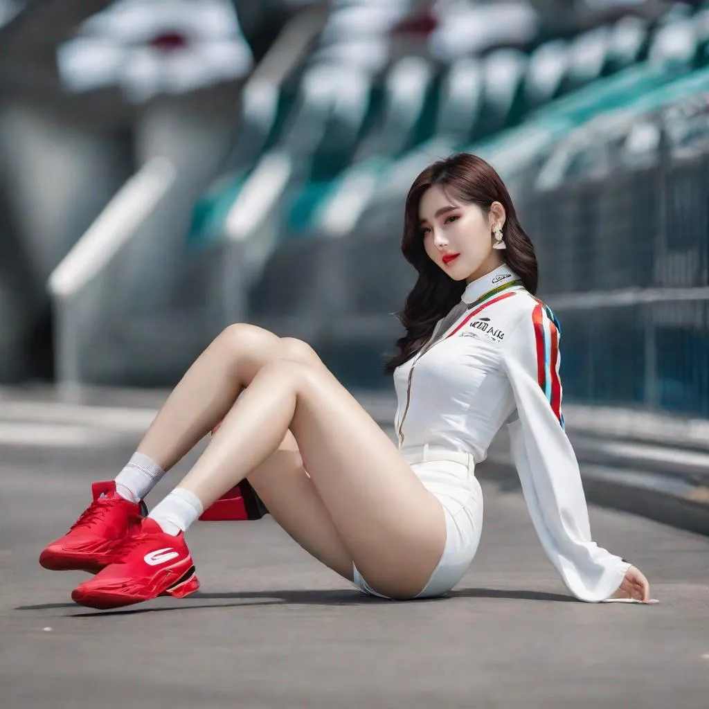 Prompt: eunha,  slim thick, thighs, uhd, realistic, 4k, 8k,  photoshoot, dressed in f1 attire