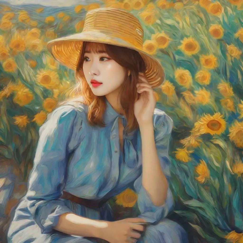 Prompt: Chaehyun painted in a van gogh art style, post-impressionism, impressionism, surrealism, naturalism, uhd, realistic, 4k, 8k