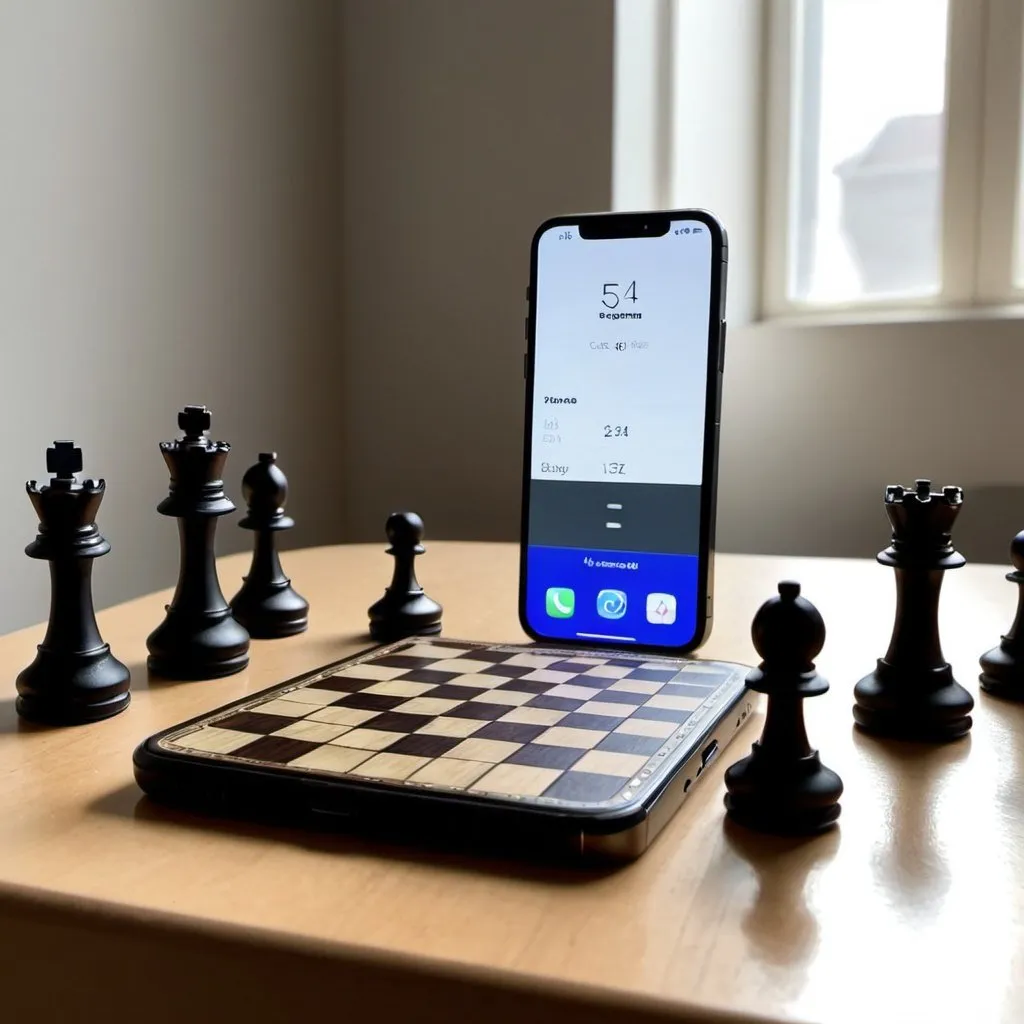 Prompt:  iPhone 15 pro max against Samsung s24 ultra in a chess game 