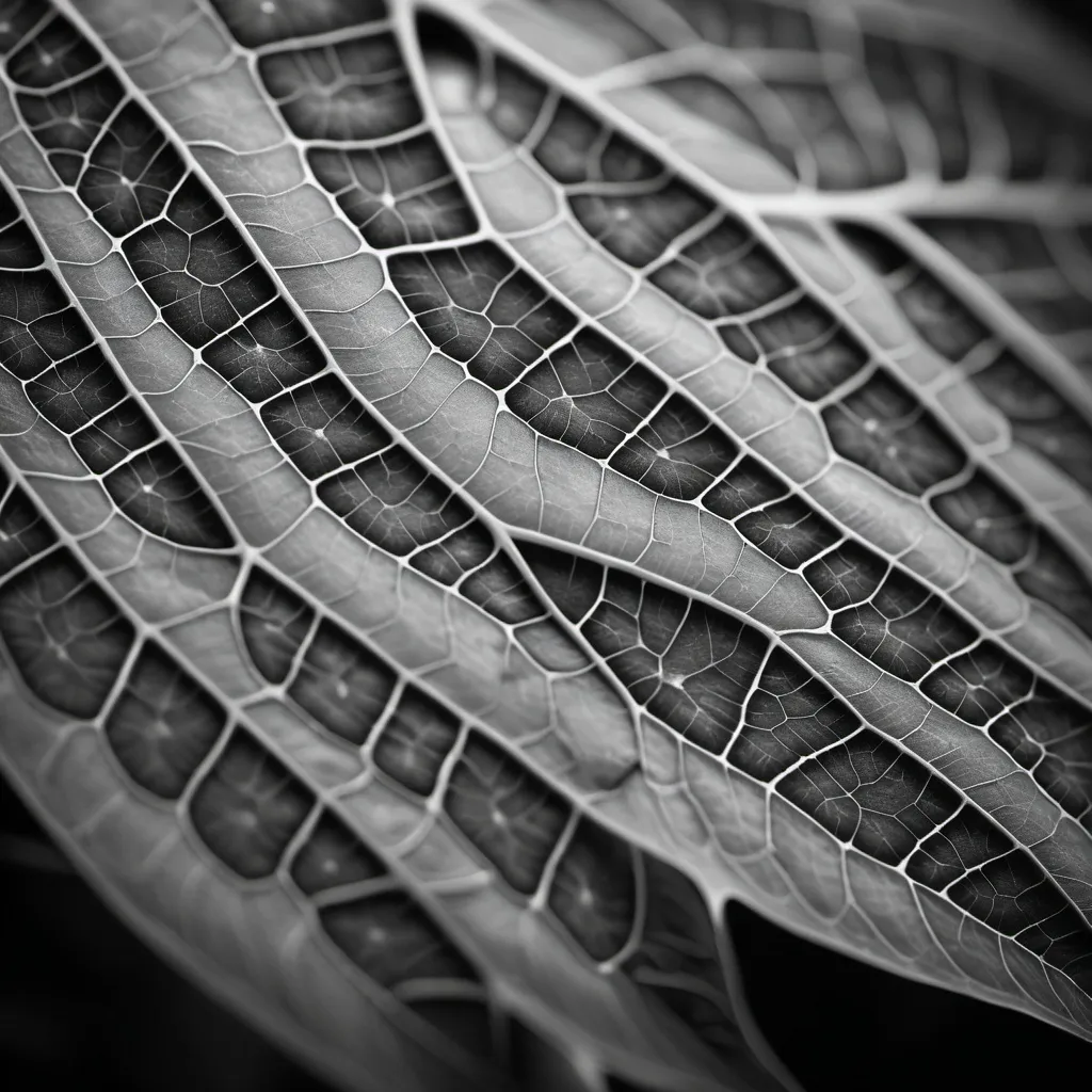 Prompt: leaf cell detail close up black and white