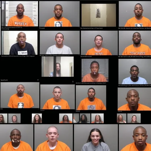 Prompt: Jail inmates participating in a talent show virtually on Zoom