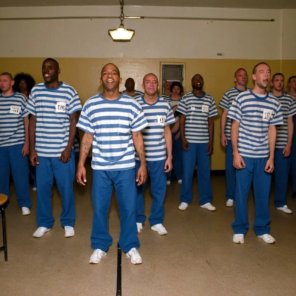 Prompt: Jail inmates participating in a talent show