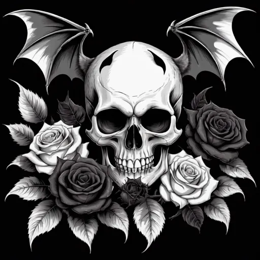 Prompt: skulls with black roses and bats