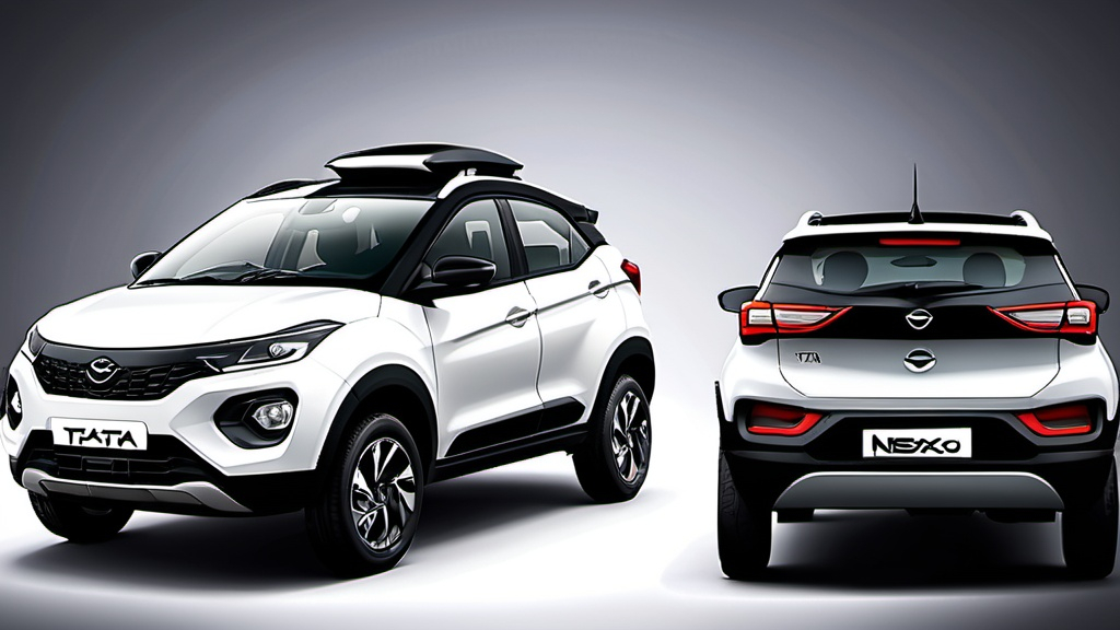 Prompt: Indian black and white combo car with bonnet design of Tata nexon and roof should be like harrier car and back of car should be like Tata Altroz 