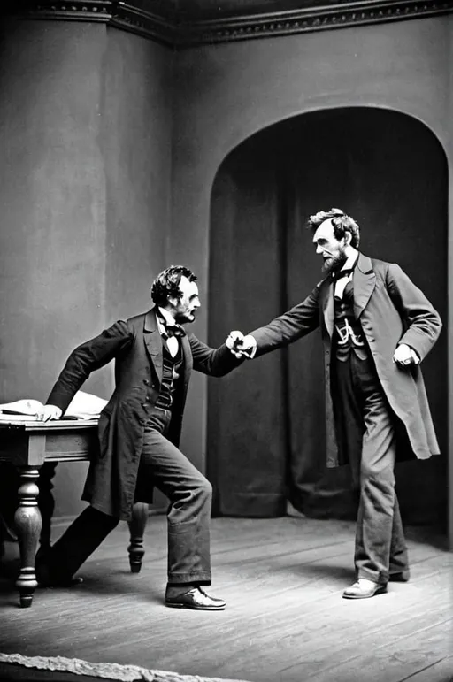 Prompt:  John Wilkes Booth assassinating  Abraham Lincoln at Ford's Theatre.