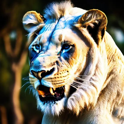 Prompt: white lion is roar