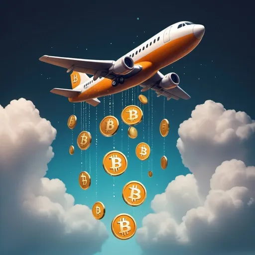 Prompt: A stylized airplane (representing the "drop" of tokens) flying towards a cryptocurrency symbol (like Bitcoin or Ethereum)