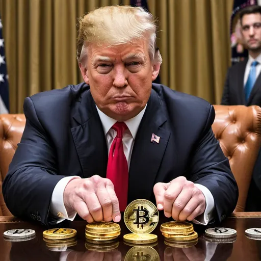 Prompt: Trump and holding crypto coins