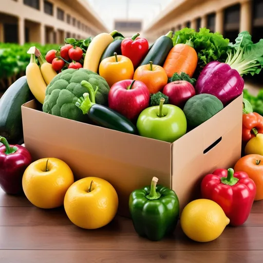 Prompt: Create a realistic image for a fresh produce delivery service in the GCC. The image should showcase a variety of colorful fruits and vegetables from the Al Aweer fruits & vegetables market in Dubai, being delivered to a happy customer's doorstep in another GCC country. Include a map of the GCC in the background. Use a bright and inviting color palette