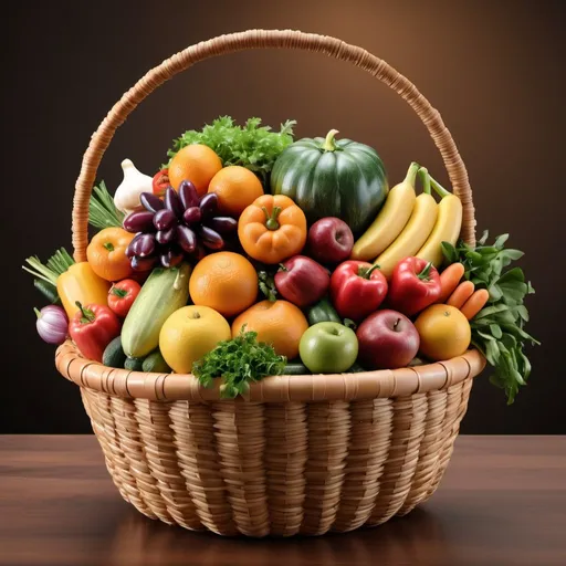 Prompt: Generate a photorealistic image of a traditional basket overflowing with fresh fruits and vegetables from the Al Aweer market. The basket should be placed on a map of the GCC, with a smartphone notification popping up on the screen saying "Your order is on its way!"