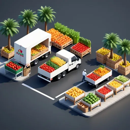 Prompt: Create a 3D isometric illustration showcasing the journey of fresh produce from the Al Aweer fresh fruits & vegetables market in Dubai, UAE to a customer's doorstep. Include stages like harvesting, packing, delivery truck, and final delivery.
Design a watercolor painting