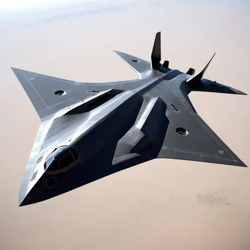 Prompt: Futuristic Uniwing design stealth bomber similar to the B21 with additional passenger windows.