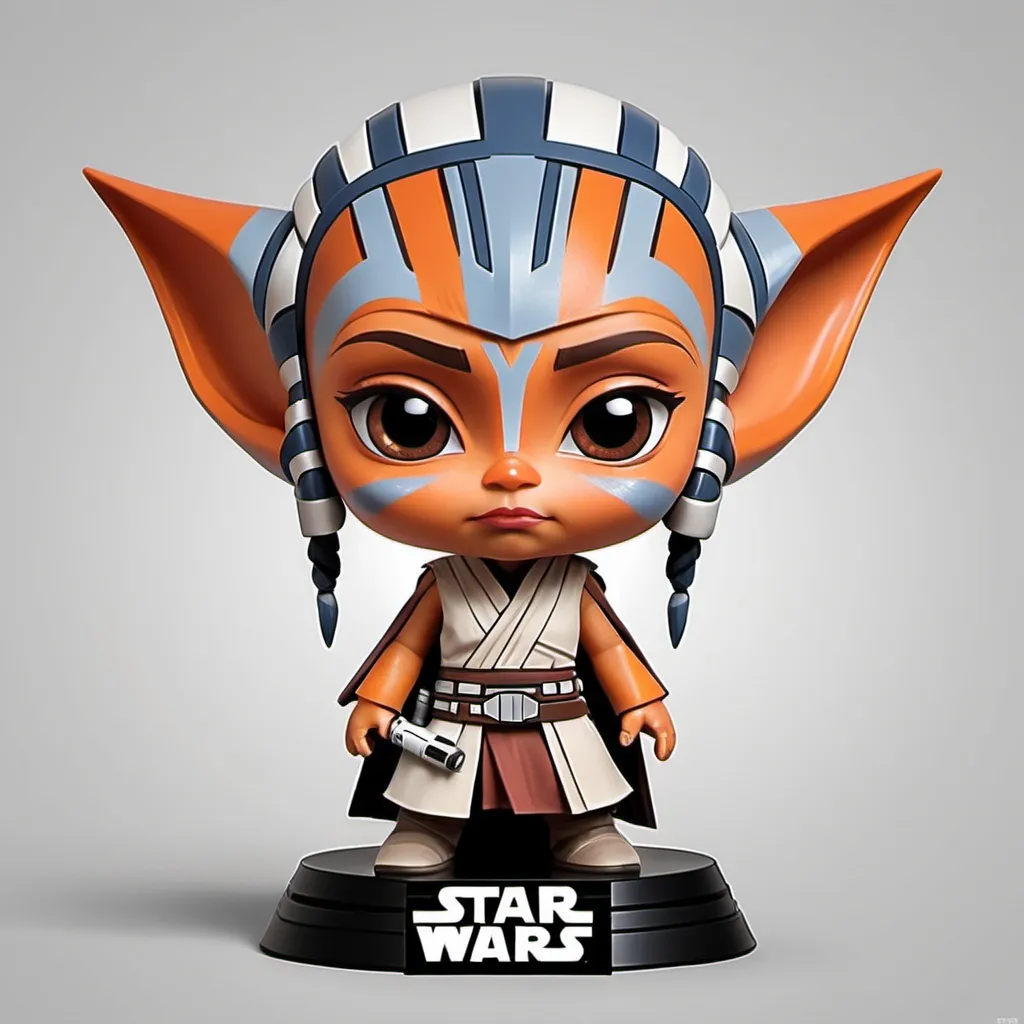 Prompt: El diseño incluirá un audífono y un micrófono. Se representará una criatura emblemática del universo de Star Wars en un estilo 2D vectorial cartoon y animado, preferiblemente chibi o cute, puede ser de la raza de Ahsoka tano, Togruta. El estilo 2D cartoon y animado resaltará la fusión entre Star Wars y el podcasting.El objetivo es crear un diseño llamativo y fácilmente reconocible que capture la esencia un podcast y refleje el contenido del programa. Logo podcast. Logo. Plano.