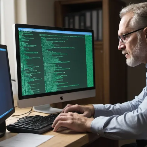 Prompt: A man encrypting his files on a computer screen