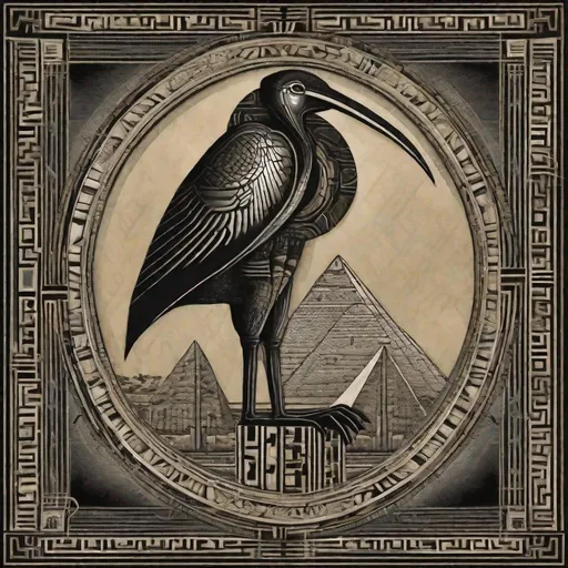 Prompt: Thoth ibis art Egyptian art Ethiopian art style dark art optical illusion, visual illusion art