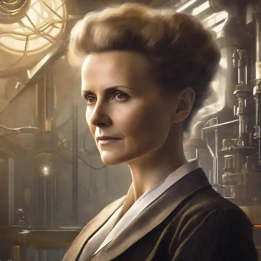 Prompt: Portrait of a woman physicist Marie Curie, Sci fi, 4k, ultra high quality, in the style of, Greg rutkowski, art, digital painting