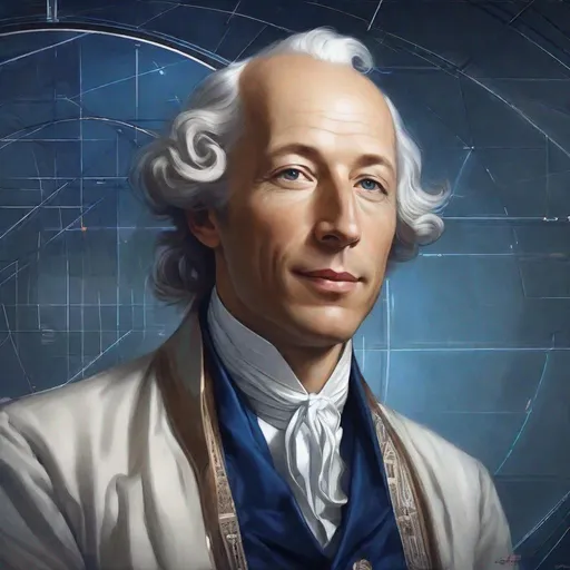 Prompt: portrait of German mathematician Leonhard Euler, Sci fi, 4k, future, cuberpunk  ultra high quality, dark blue colors, in the style of Artgerm, Arthur Suydam, Alex Maleev, Shintaro Kago, Gil Elvgren, Greg rutkowski, art, digital painting