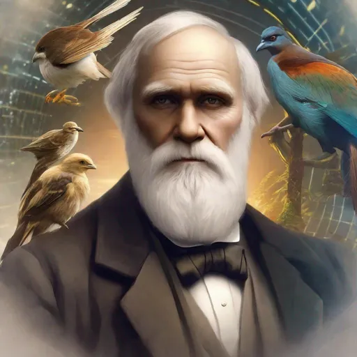 Prompt: Portrait of biologist Charles Darwin, Sci fi, 4k, ultra high quality, in the style of, Greg rutkowski, art, digital painting