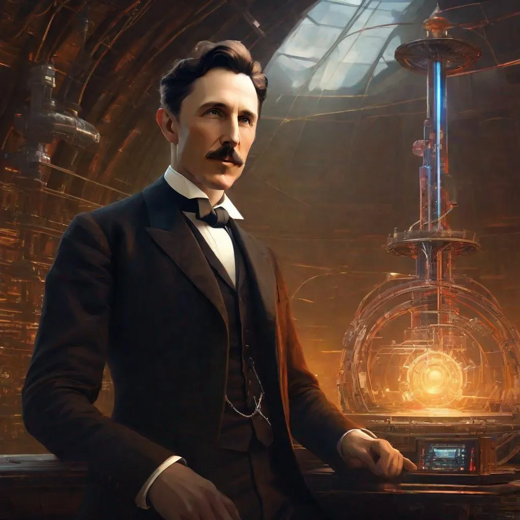 Prompt: Portrait of physicist Nicolo Tesla, Sci fi, 4k, ultra high quality, in the style of, Greg rutkowski, art, digital painting