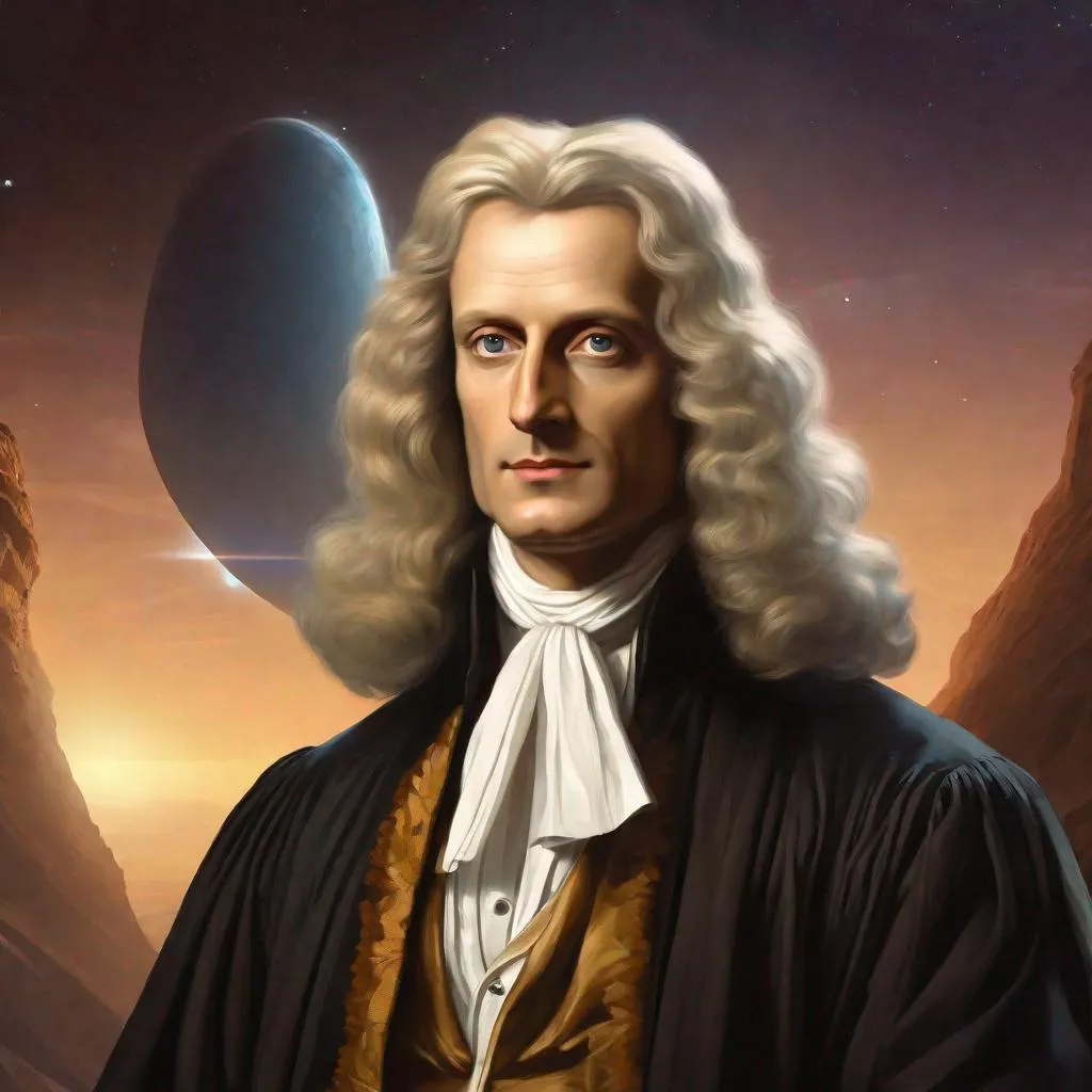 Portrait of physicist Isaac Newton Sci fi 4k ultr