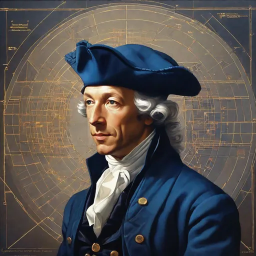 Prompt: portrait of German mathematician Leonhard Euler, Sci fi, 4k, future, cuberpunk  ultra high quality, dark blue colors, in the style of Artgerm, Arthur Suydam, Alex Maleev, Shintaro Kago, Gil Elvgren, Greg rutkowski, art, digital painting