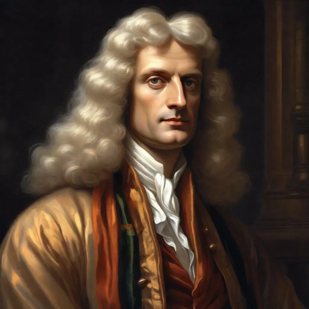 Prompt: Portrait of physicist Isaac Newton, Sci fi, 4k, ultra high quality, in the style of, Greg rutkowski, art, digital painting