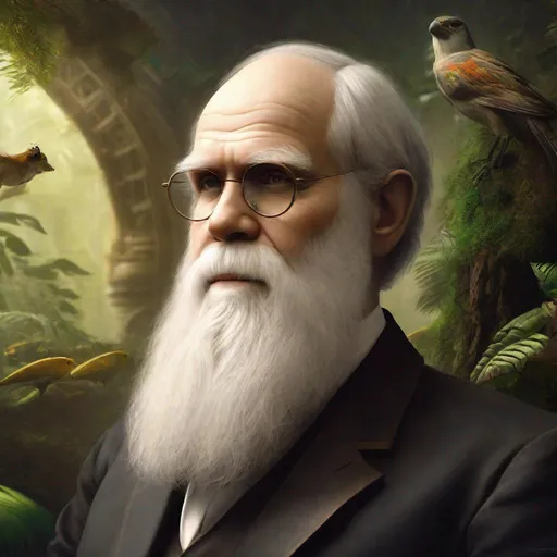 Prompt: Portrait of biologist Charles Darwin, Sci fi, 4k, ultra high quality, in the style of, Greg rutkowski, art, digital painting