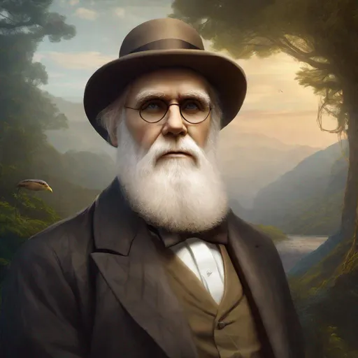 Prompt: Portrait of biologist Charles Darwin, Sci fi, 4k, ultra high quality, in the style of, Greg rutkowski, art, digital painting