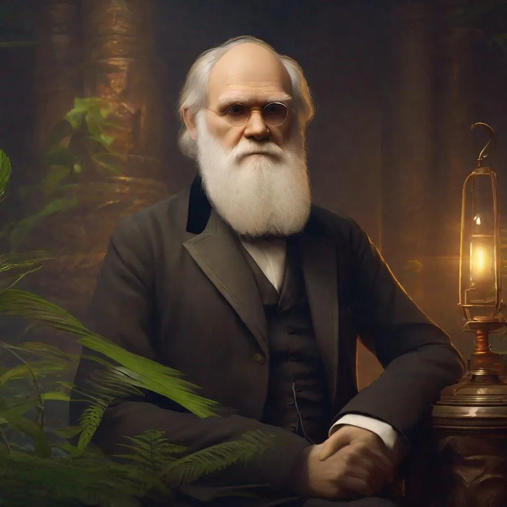 Prompt: Portrait of biologist Charles Darwin, Sci fi, 4k, ultra high quality, in the style of, Greg rutkowski, art, digital painting