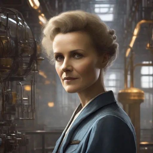 Prompt: Portrait of a woman physicist Marie Curie, Sci fi, 4k, ultra high quality, in the style of, Greg rutkowski, art, digital painting