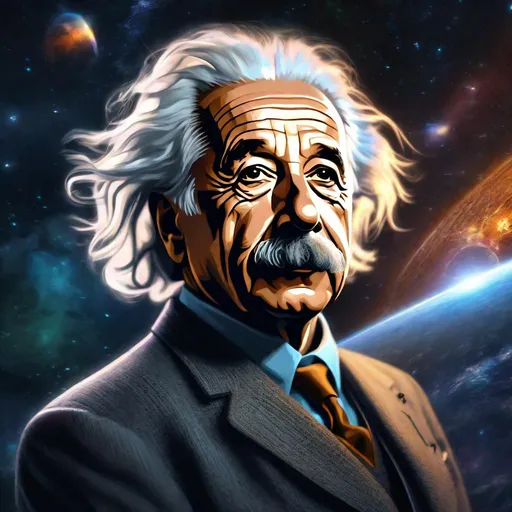 Prompt: Portrait of physicist Albert Einstein, Sci fi, 4k, ultra high quality, in the style of, Greg rutkowski, art, digital painting