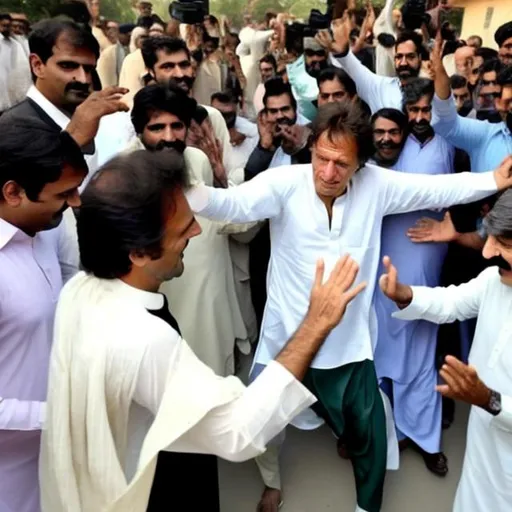 Prompt: Create Imran khan Pakistani ex-prime ministry dancing with fatty people