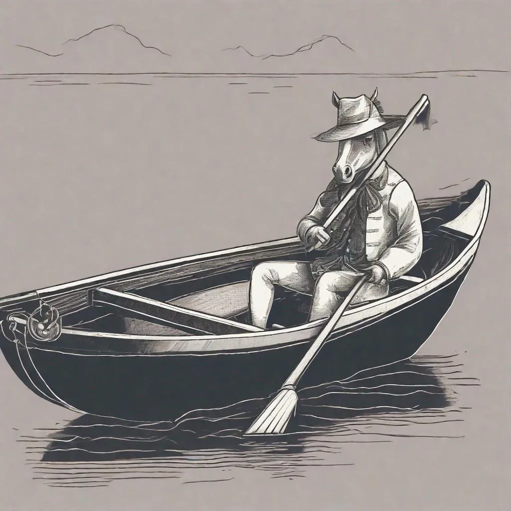 Prompt: A little horse rowing a boat