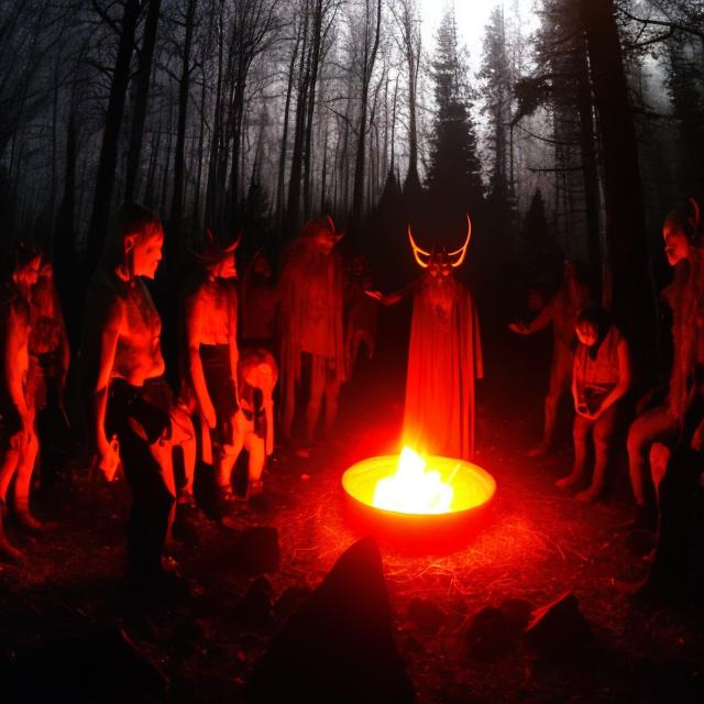 Prompt: satanic worship in a dark forest of gravyard