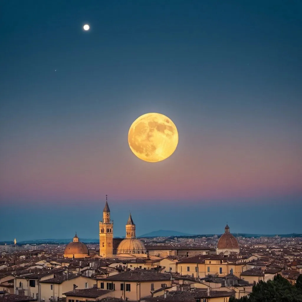 Prompt: Ma la vera magia doveva ancora arrivare. Con il calar del sole e l'inizio della notte, quando la luna sorgeva nel cielo notturno, accadde qualcosa di straordinario. Un'aura di luce dorata avvolse la città, mentre il cielo si tingeva di colori iridescenti.
