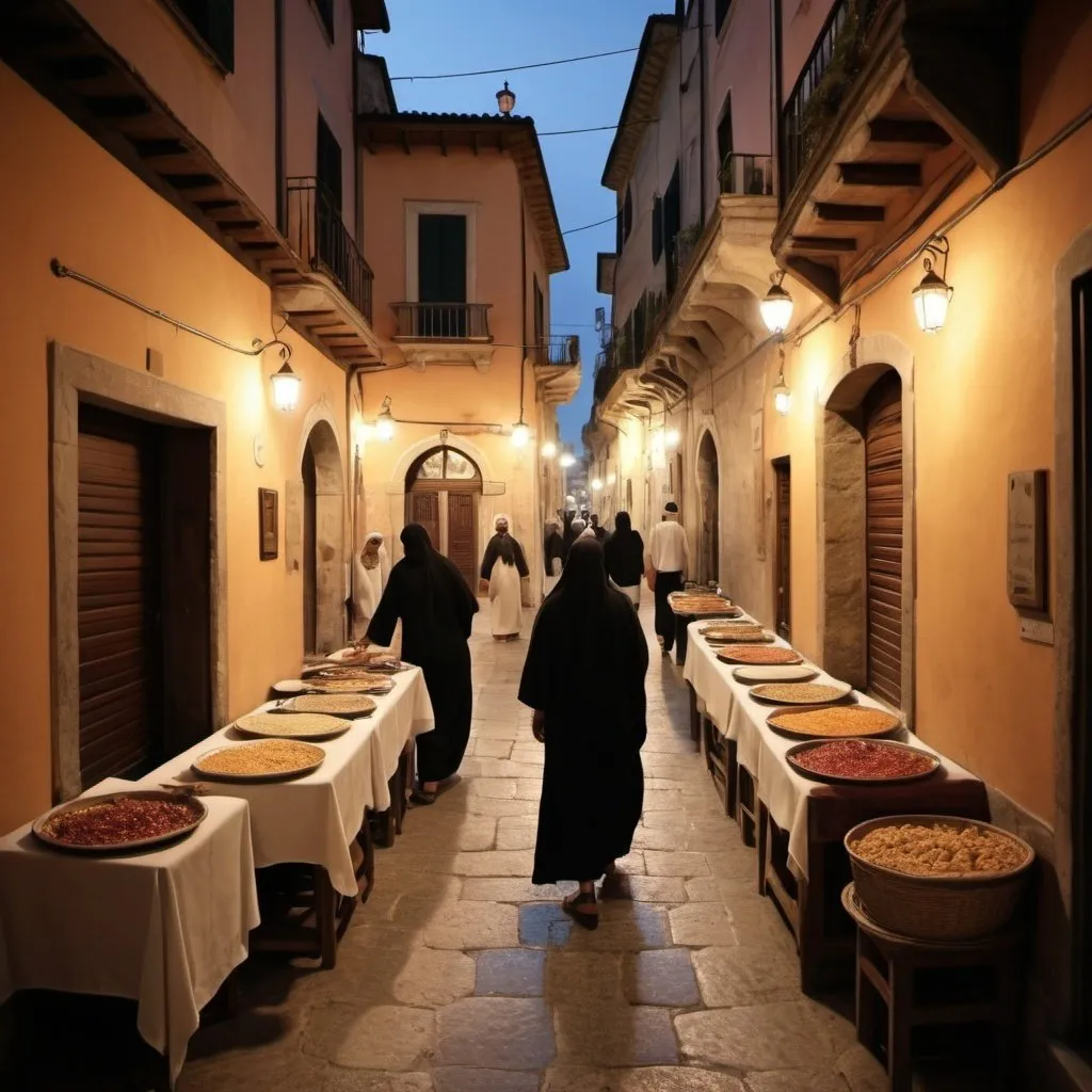 Prompt: In una cittadina incantata dalle atmosfere magiche del Mediterraneo, il vento caldo del Ventesimo Giorno di Ramadan soffiava leggero tra le vie strette e tortuose. Le persone si preparavano per le festività del Ramadan, le strade erano adornate da lanterne colorate e il profumo invitante di cibo speziato riempiva l'aria.