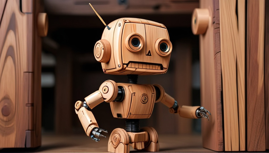 Prompt: anime wooden robot