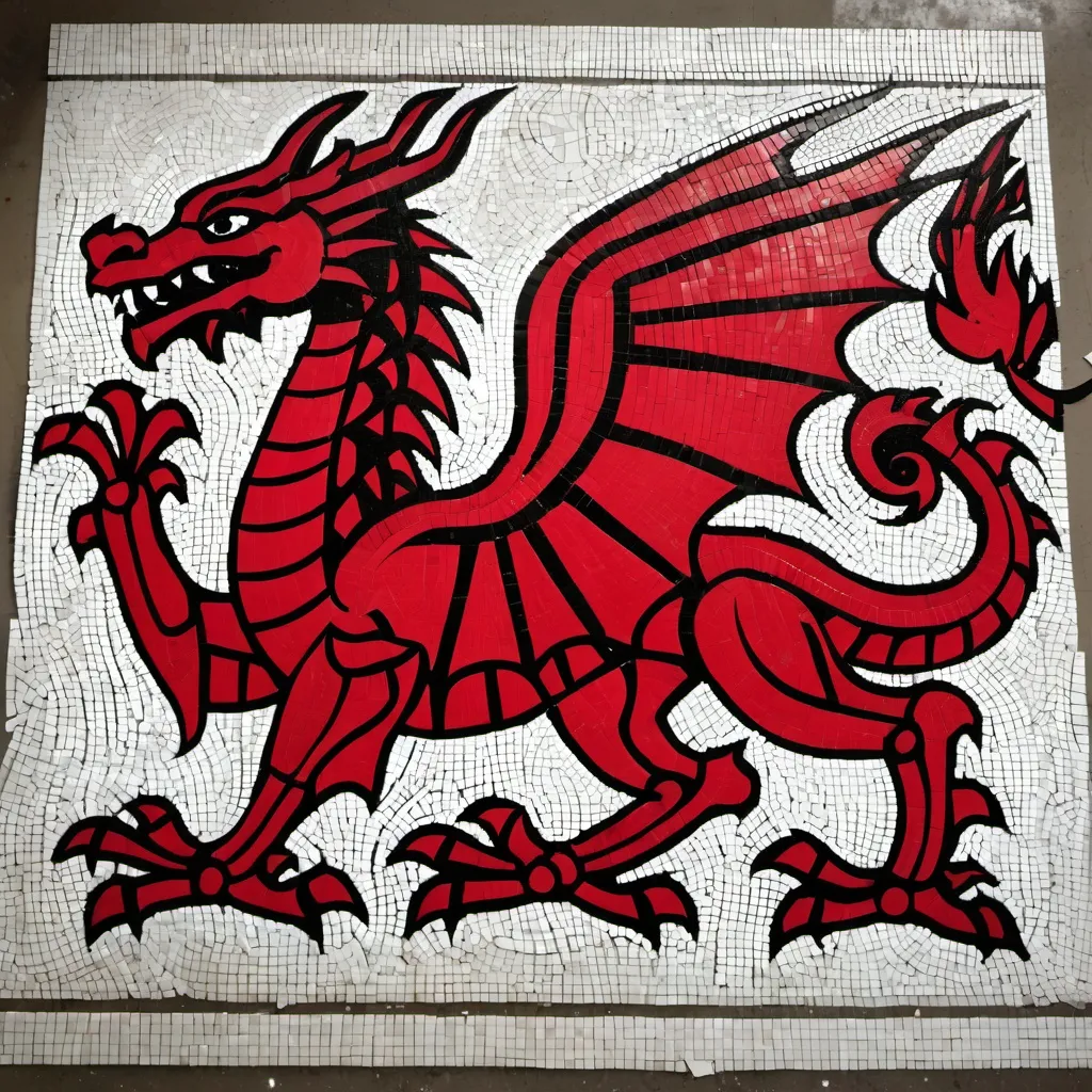 Prompt: Can you make me a floor mosaic of the Welsh dragon